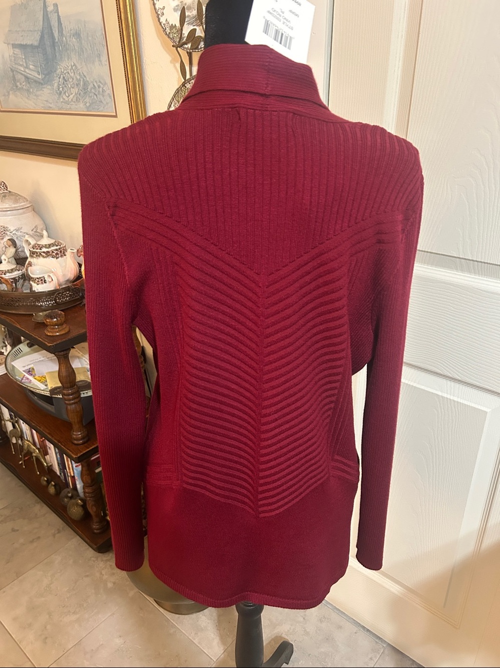 89th & Madison Open-Front Ribbed Cardigan - Wine - Picture 5 of 6